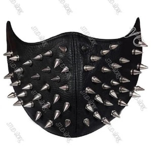 Unixes Heavy Spiked Silver Leather Face Mask, Tree Spike, Men&#39;s Clothing Costumes Women&#39;s Clothing, men Women Spiked Studded Mask