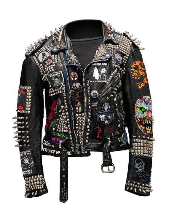Men Rock Punk Style Black Leather Jacket with Studs, Studded Leather Jacket