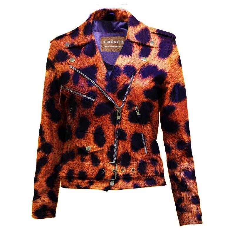 Biker Jacket Red Animal Print Jacket Leopard Printed Customized
