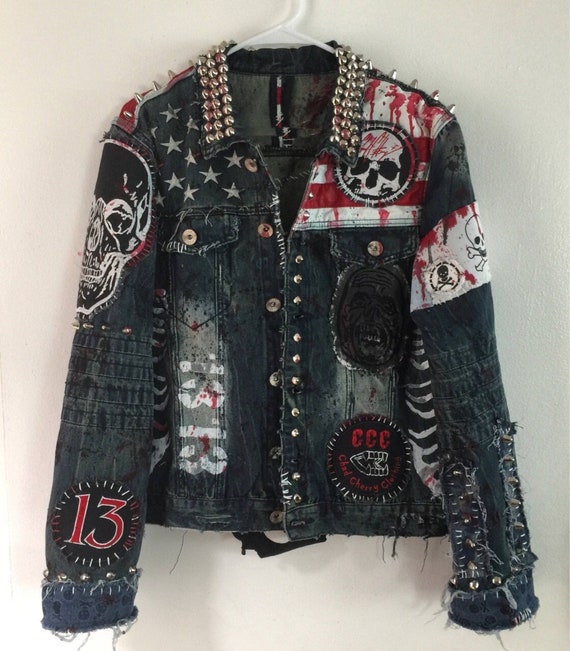 Denim Gothic Punk Jacket, Personalized Jeans Studded Jacket
