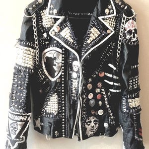 Personalized Men&#39;s Patches Studded Jacket, Made To Order Premium Leather Gothic Jacket, Motorbike Punk Silver Studs Fashion Jacket,
