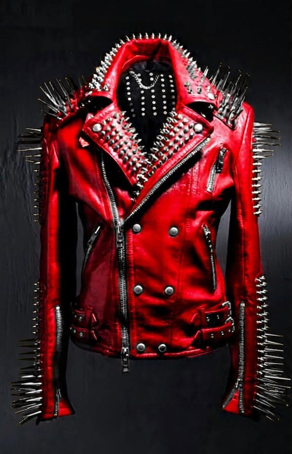 Women's Red Spiked Leather Biker Jacket – Heavy Metal Punk