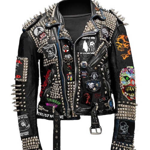 ジャケット・アウター opium darkwear punk studs riders jacket Opium leather jacket 