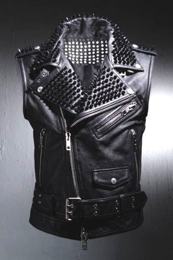  Handmade Long Spiked Studded Leather Jacket Men