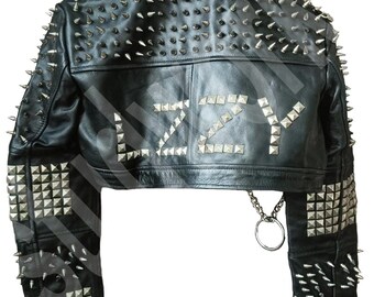 Biker's Punk Heavy Studs Premium Leather Women's Handmade Steampunk Badges Fashion Gothic Jacket Biker's Punk Heavy Studs Premium Leather Women's Handmade Steampunk Badges Fashion Gothic Jacket