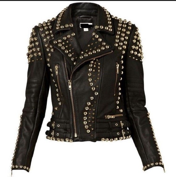 Studded women's leather jacket cheap