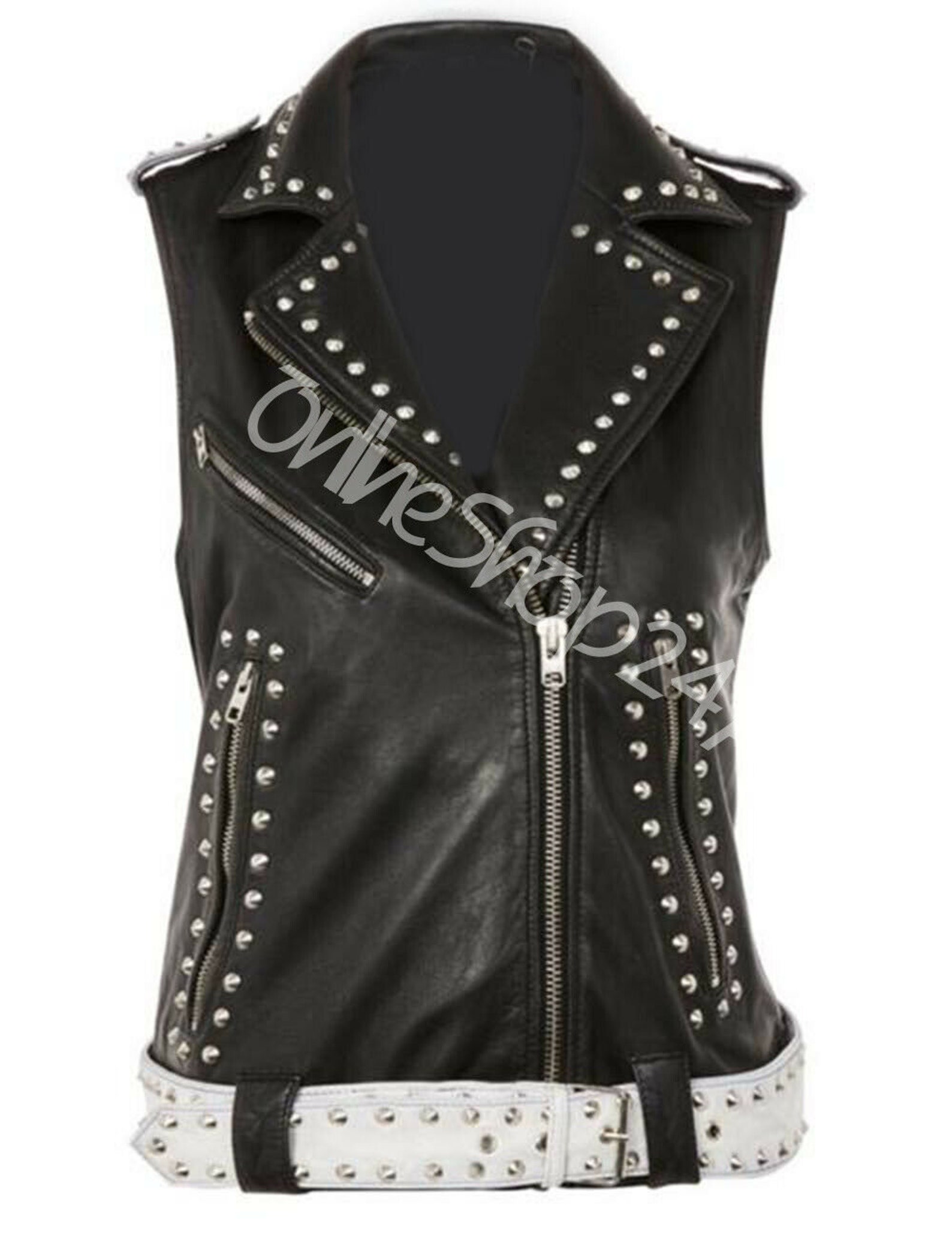 Woman Leather Studded Vest Handmade Two Tone Studded Leather Etsy