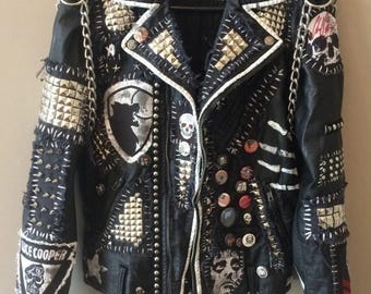 Personalized Men's Patches Studded Jacket, Made to Order Premium