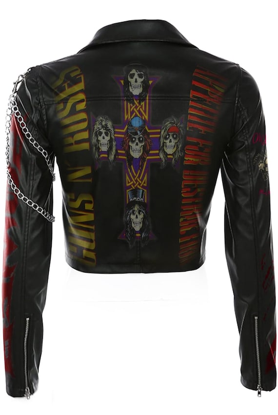 Handmade Punk Rock Cowhide Leather Jacket – Guns N' Roses Patches