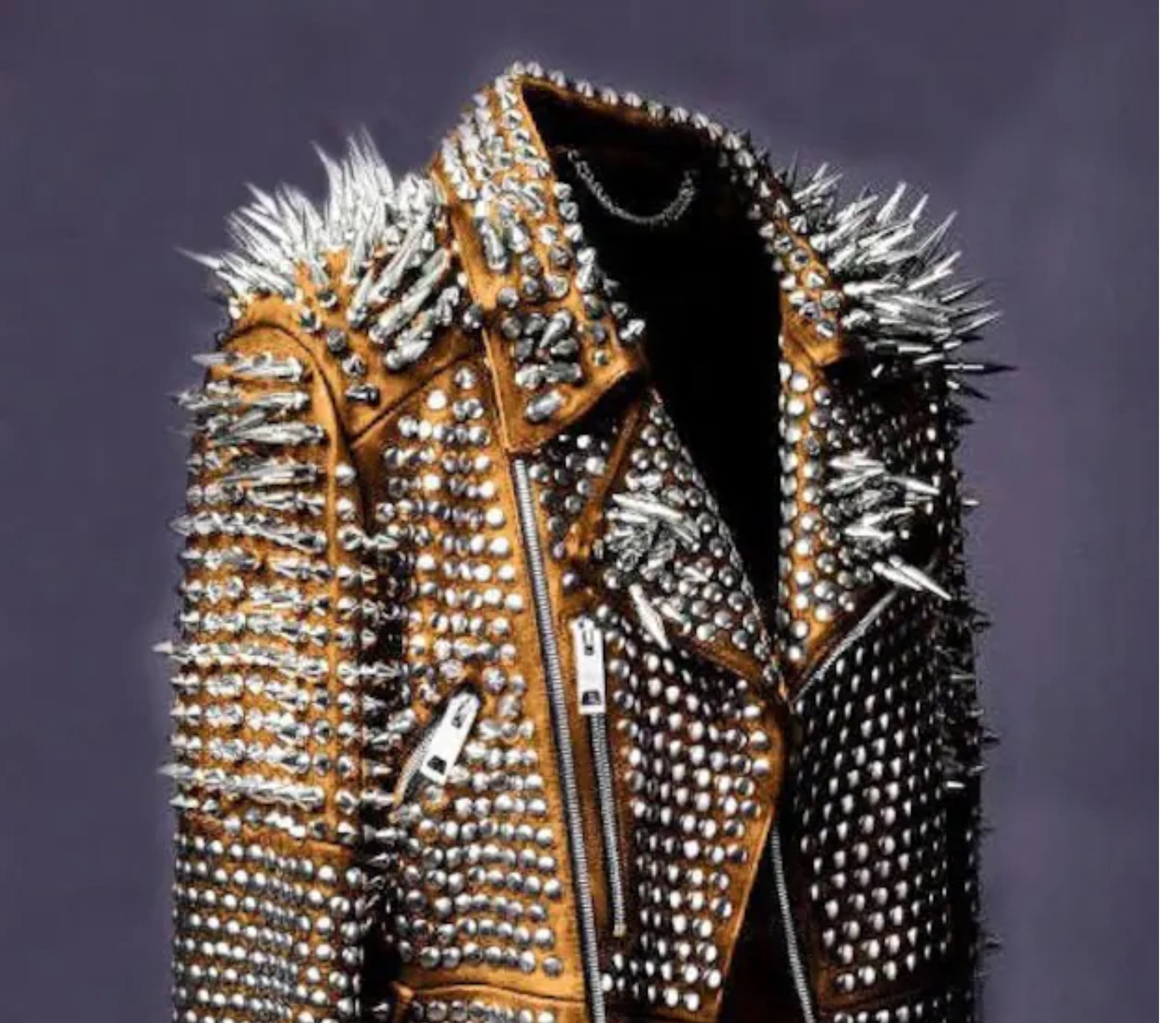 Women Studded Leather, Steam PUNK Orange Spiked Studded