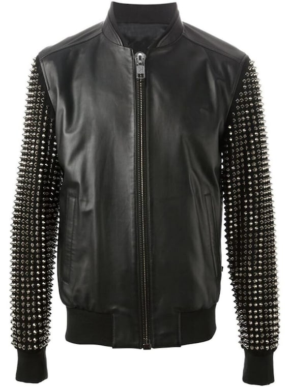 Customize Black Color Jacket, Personalized Spiked Studs Jacket