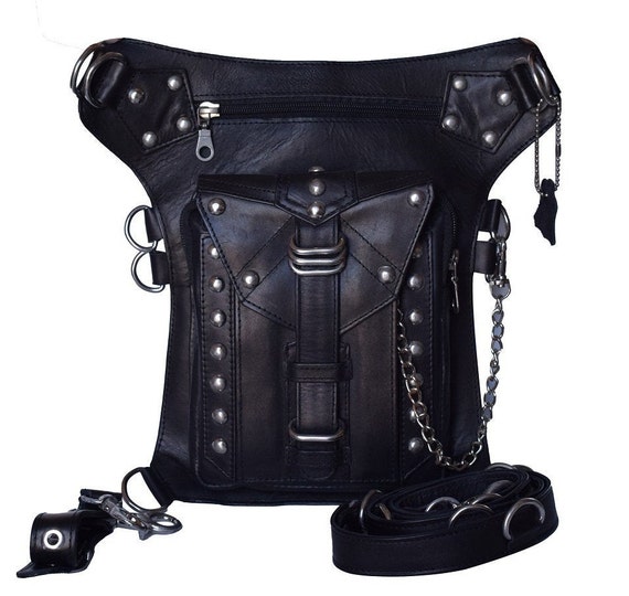 Funny Holster Bag Unisex Studded Leather Waist Bag Black | Etsy