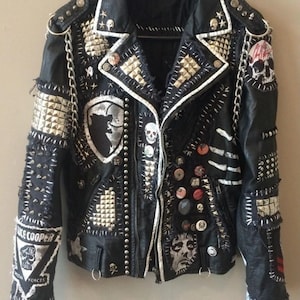 Personalized Men&#39;s Patches Studded Jacket, Made To Order Premium Leather Gothic Jacket, Motorbike Punk Silver Studs Fashion Jacket,