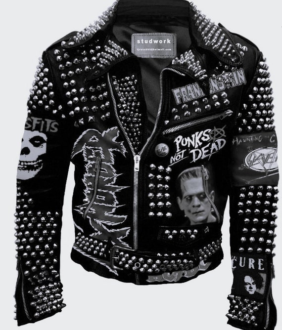 Men's Silver Studded Black Leather Punk Steampunk Hippie Rocket