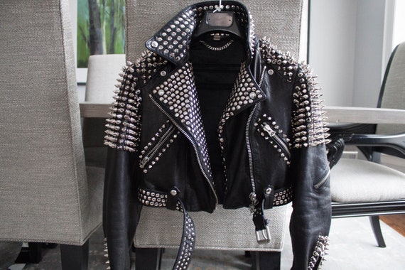 Women's Punk Leather Jacket – Silver Spiked Brando Style