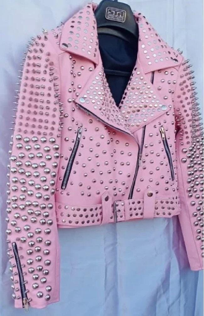 Women Pink Studded Leather Rock Steam Punk Style Biker