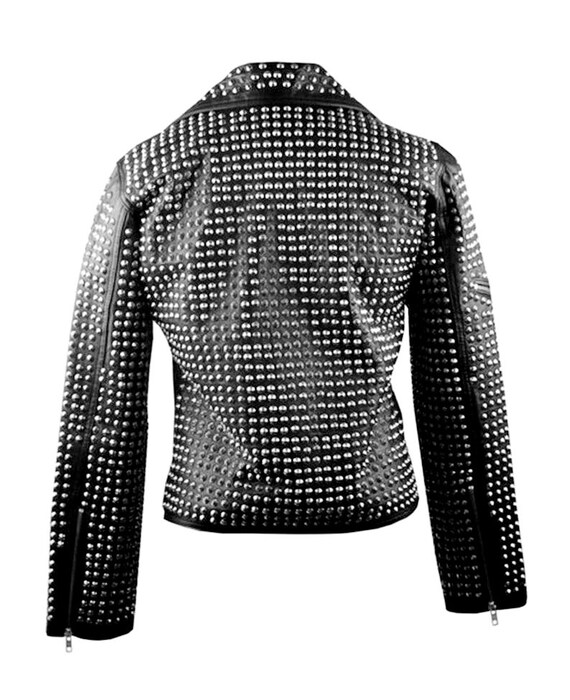 Vest Jacket Handmade Men Black Punk Silver Long Spiked Studded Leather Buttons Up Vest Silver Studs and Spikes Black Leather Studs Spike