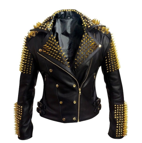 Studded Women's Leather Bomber Jacket