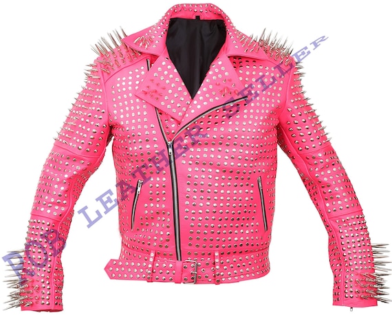 Pink leather hotsell jacket men