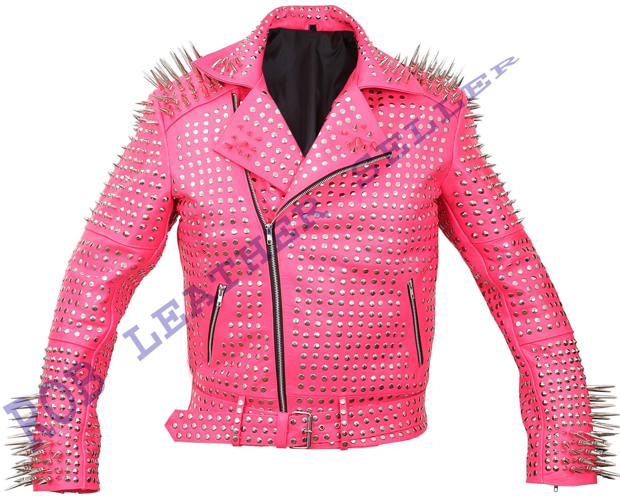 Pink Studded Moto Jacket, Pink Biker Jacket with Studs, Pink Punk