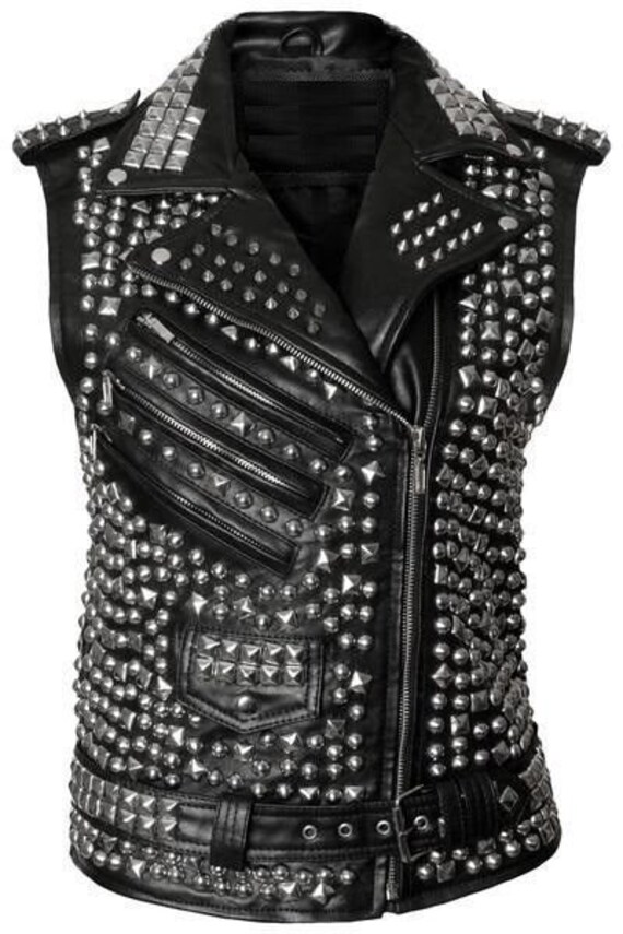 Women Leather Studded Vest, Handmade Woman Studded Leather Women Leather Studded Vest, Handmade Woman Studded Leather