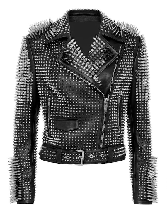 Veste en cuir cloute veste en cuir a pointes pour femmes veste femme Steam Punk Rockers clous et pointes hippies gothiques cuir veritable a pointes Etsy Canada