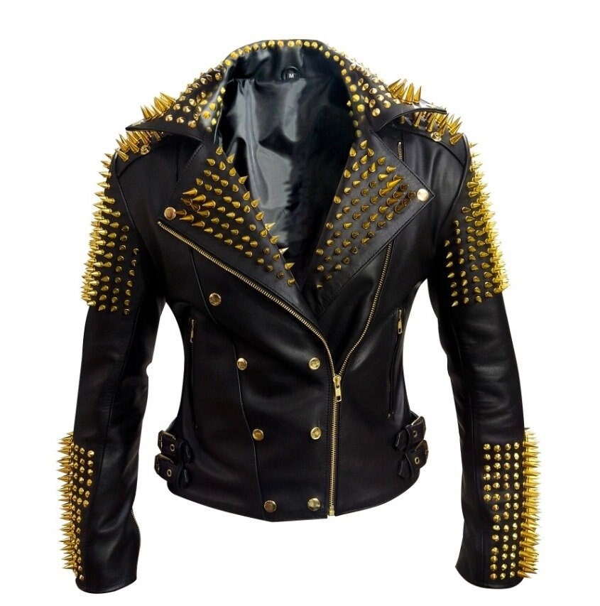 Gold studded leather best sale jacket