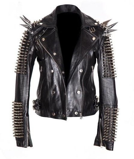 Men's Studded Black Leather Biker Jacket - Spiked Punk Style - Etsy