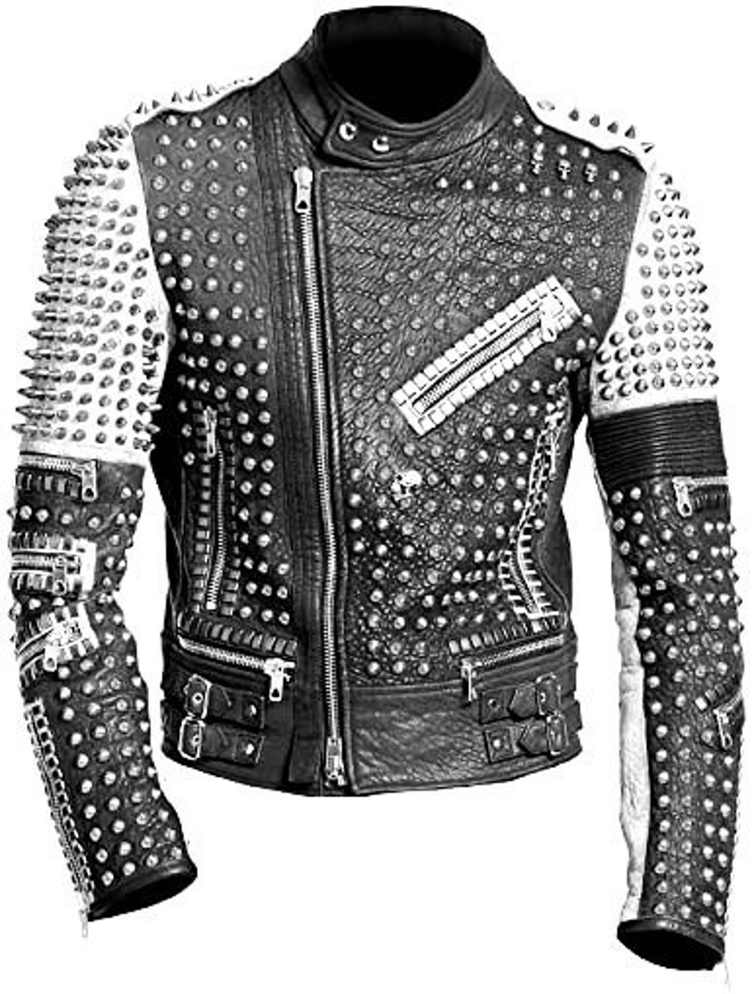studwork Personalized Men's Patches Studded Jacket, Made to Order Premium Leather Gothic Jacket, Motorbike Punk Silver Studs Fashion Jacket