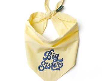 Embroidered Big Sister Dog Bandana - Yellow