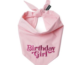 Embroidered Birthday Girl Dog Bandana - Pink