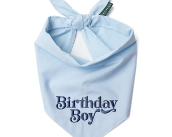 Embroidered Birthday Boy Dog Bandana - Blue