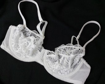 Lace bra floral white underwired non-padded full cup floral brand new