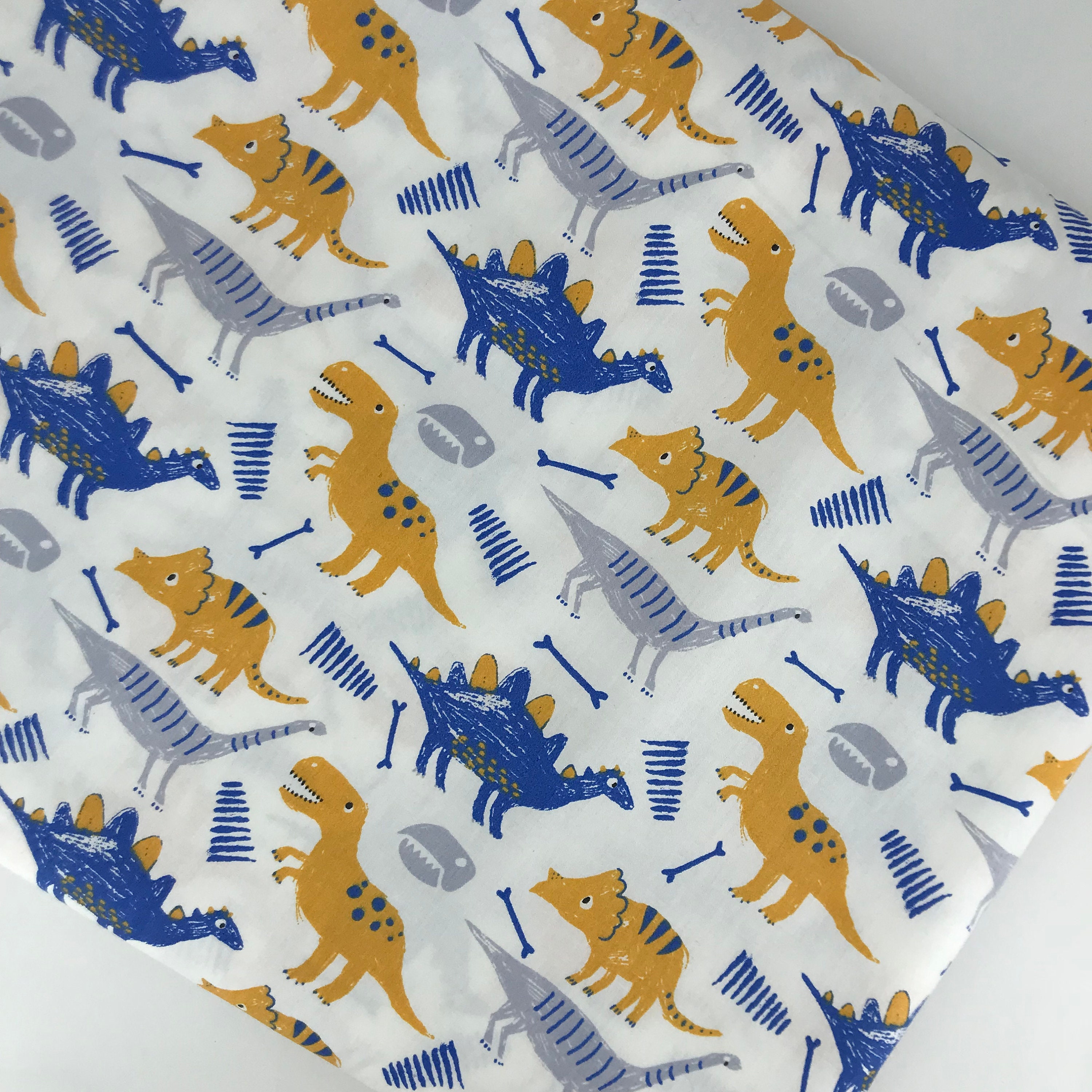 Blue Yellow Grey Dinosaur Fabric Baby Boy Nursery Dino Cotton Etsy