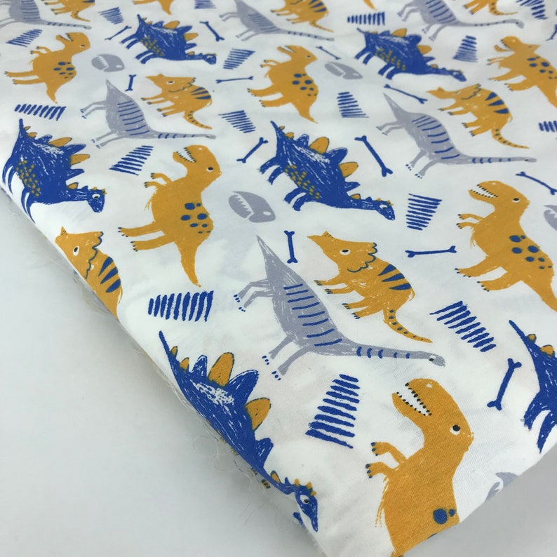 Blue Yellow Grey Dinosaur Fabric Baby Boy Nursery Dino Cotton Etsy