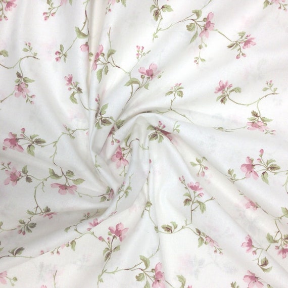 PinkGreenWhite Floral Printed Canvas Woven Decor Fabric Fabric By The Yard