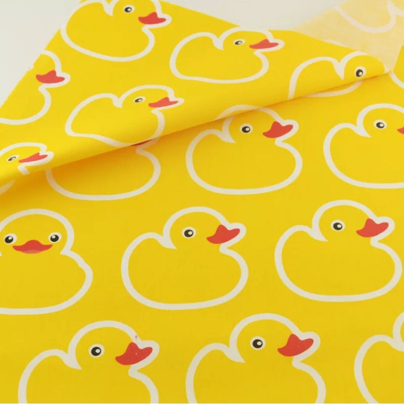 Ducks on Yellow Cotton Fabric Rubber Duck Pattern Fabric Etsy