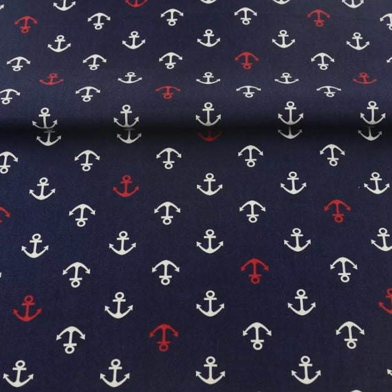 Crafts Anchors Nautical Sailing Sea Navy Blue White Cotton Quilting