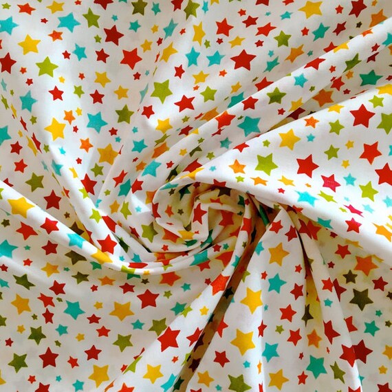 Colorful Stars Cotton Fabric on White 100 Cotton Fabric Etsy