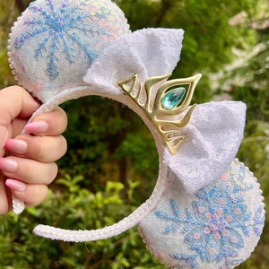Gefrorene Elsa inspiriert Prinzessin Mauseohren Eiskönigin Krone Schneeflocke funkelnde Glitzer Minnie Ohren Haarband