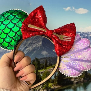 Mermaid Inspired Mouse Ears Princess Ears with Seashell and Fork Minnie Ears Headband