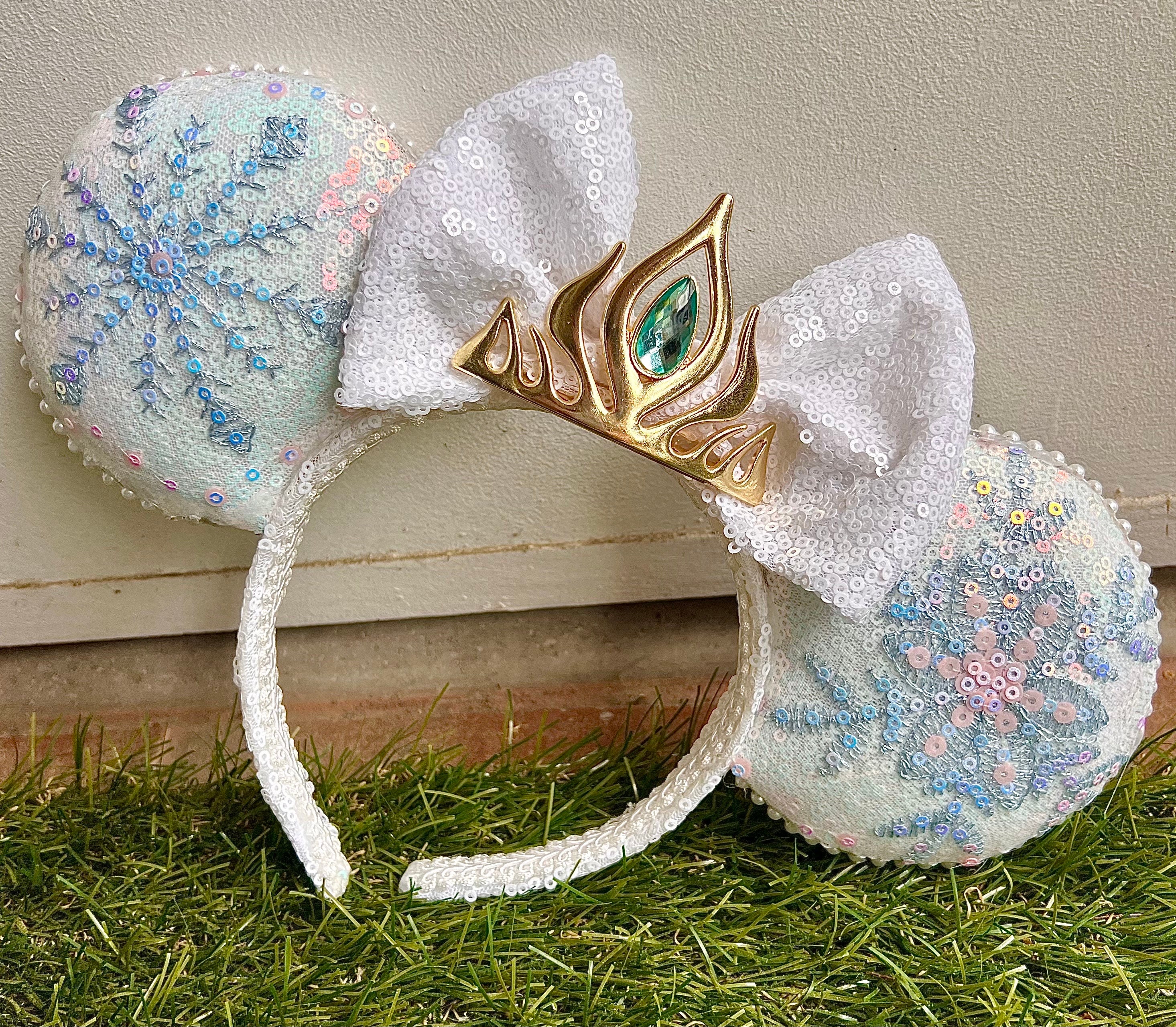 Disney Light Blue and Silver Elsa Snowflake Ears Headband Disney Parks Frozen Blue White Sparkle Elsa Minnie Mouse  main image 3