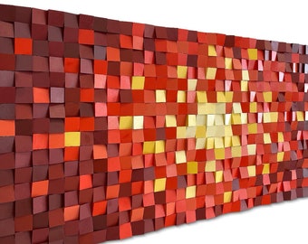 Acoustic Panel - Red Wood Sound Diffuser - 3d Wall Panels - Large Wood Wall Panel - Geomeric Wall Art - Natural Wood - Wood Wall Art