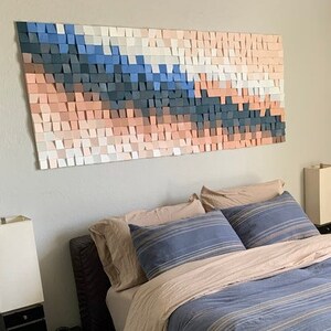 Large Wood Wall Decor for Bedroom Above the Bed, Reclaimed Wood Sound Diffuser Wall Art, Ombre ...