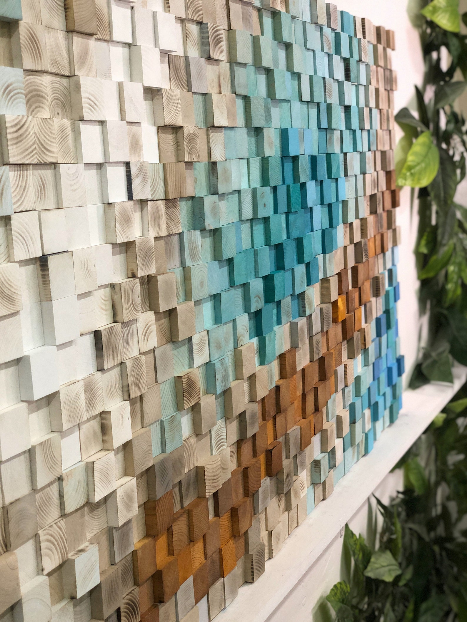 Reclaimed Wood Sound Diffuser Wall Acoustic Panel Art earth, 3d Mosaic Wood Block Slat Wall Art