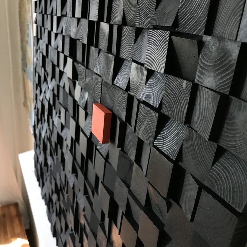 Black Reclaimed Wood Acoustic Panel Sound Diffuser Wall Art for Home