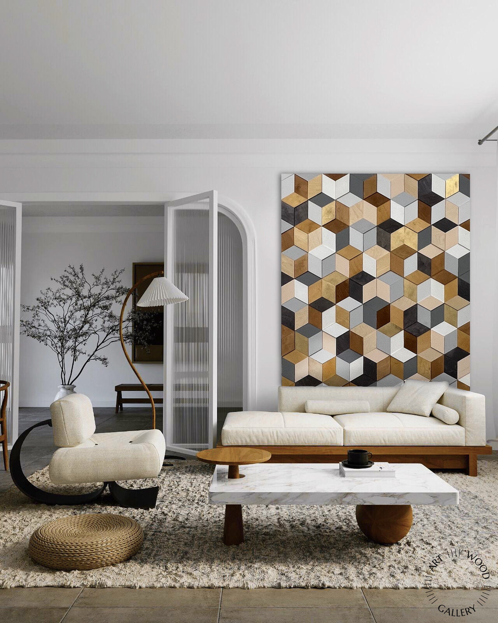 Extra Large Wood Wall Slat Panel Art, 3D Modern Mosaic Wall Paneling