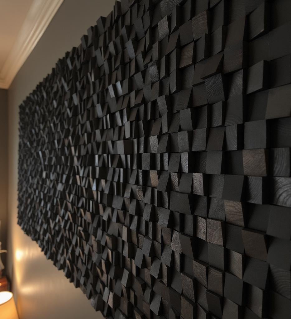 Acoustic Panel - Black Wood Sound Diffuser - 3d Wall Panels - Large Wood Wall Panel - Geomeric Wall Art - Natural Wood - Wood Wall Art