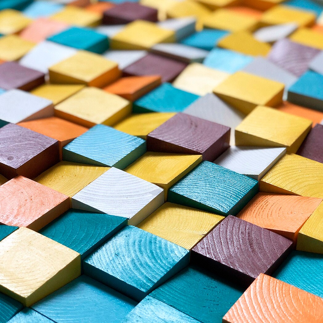 Navy Blue Wood Wall Art Panel Sound Diffuser, Acoustic Wood Slat Wall