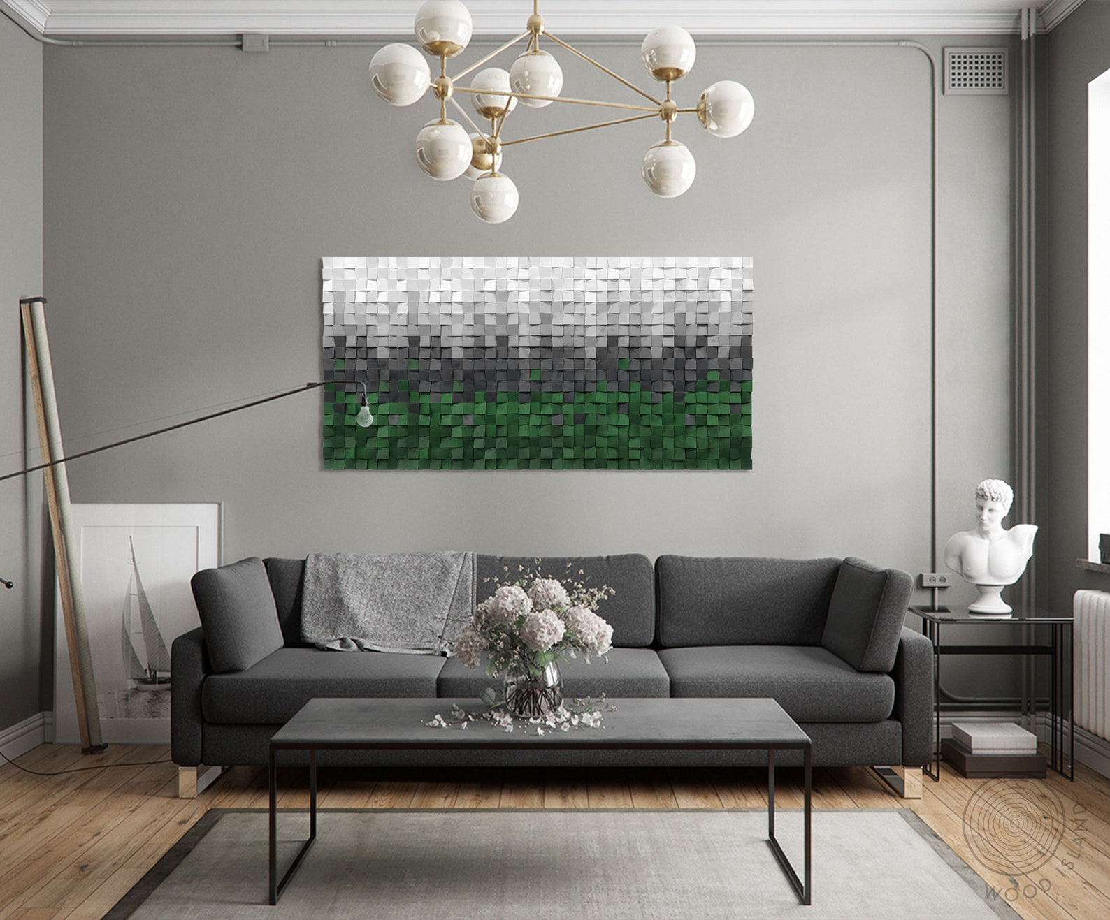 Emerald Green Wood Wall Art Panel iceland, Ombre Home Decor for Bedroom